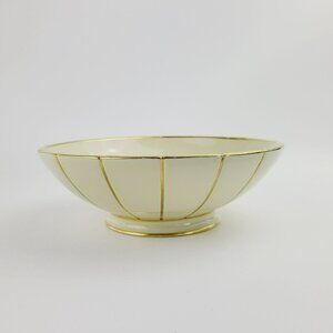 Rare Vintage Trenton Potteries Co TEPECO Cream & Gold Stripe Serving Bowl Heavy